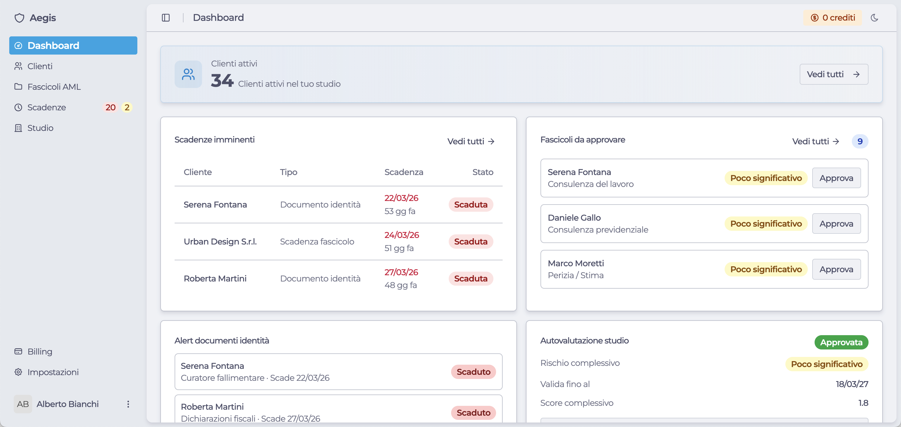 Interfaccia Aegis — dashboard principale